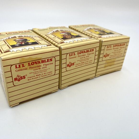 3 Russ Berrie Li'l Lovables Mini Porcelain Figurine Christmas Ornaments Cat Bear - Picture 9 of 9